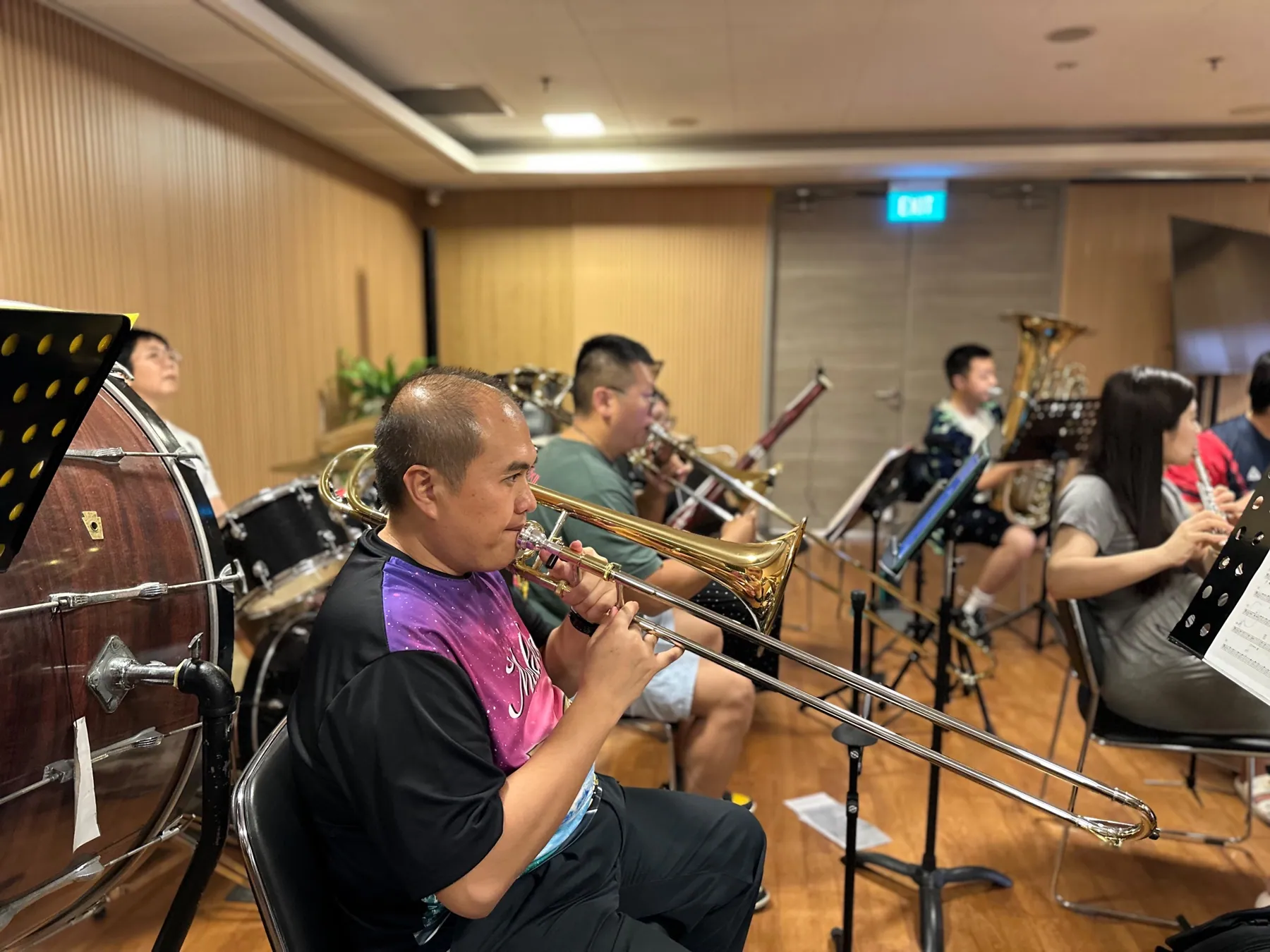 TWA trombonists rehearsing with the band for Finale 2026